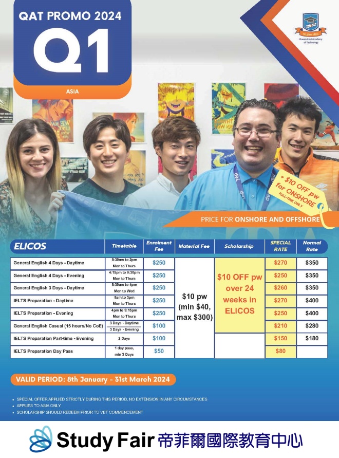 QAT 昆士蘭技術學院：多項課程優惠，另有免費社團